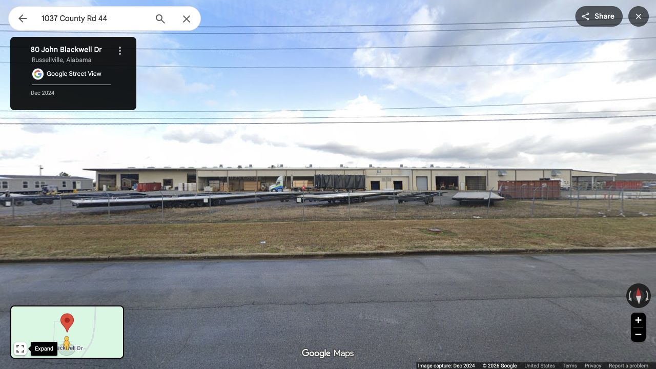 Street view of the Clayton Russellville home building plant in Russellville Alabama