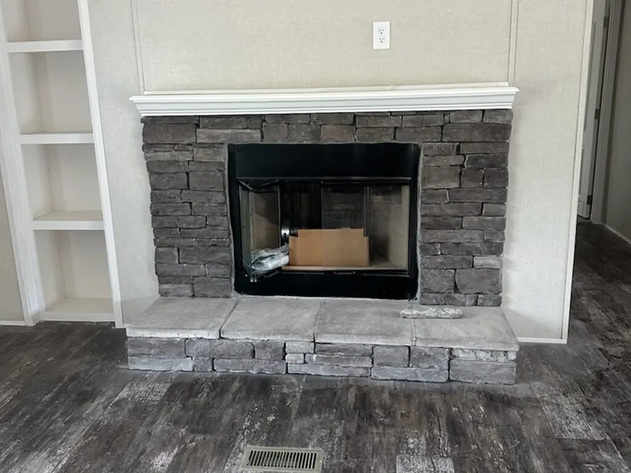 Half-rock fireplace with bookcase Popular Options selection from Clayton Savannah Decor & Options