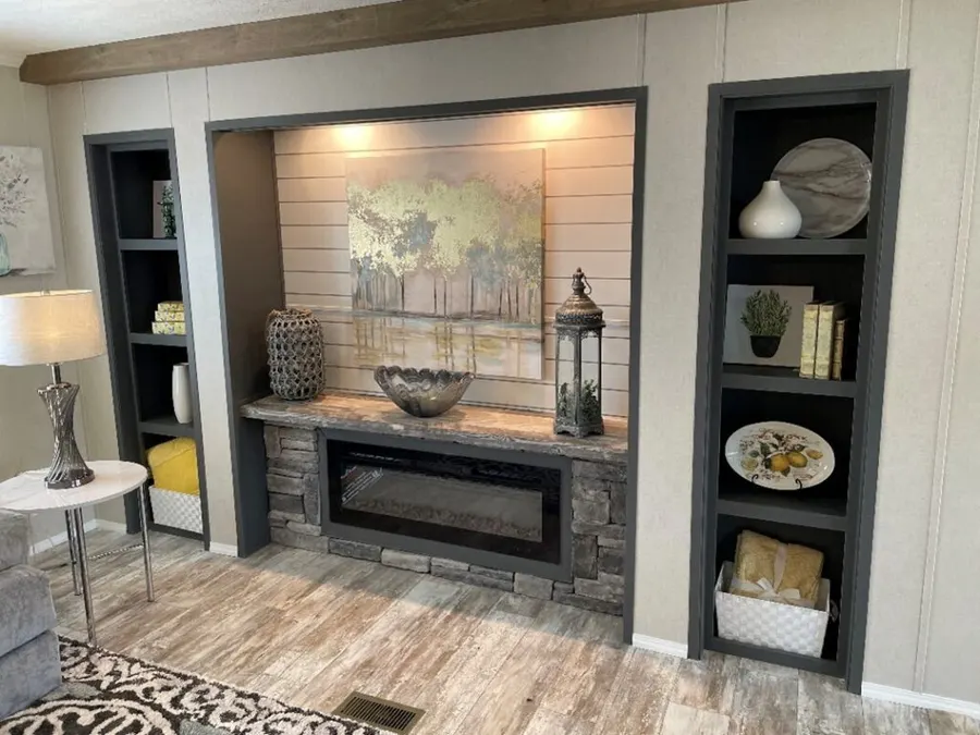 Sheetrock entertainment center over rock electric fireplace Popular Options selection from Clayton Savannah Decor & Options