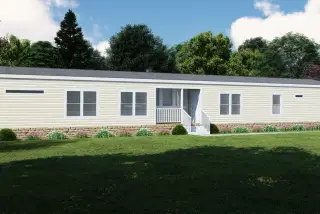The ranch house elevation and exterior home features