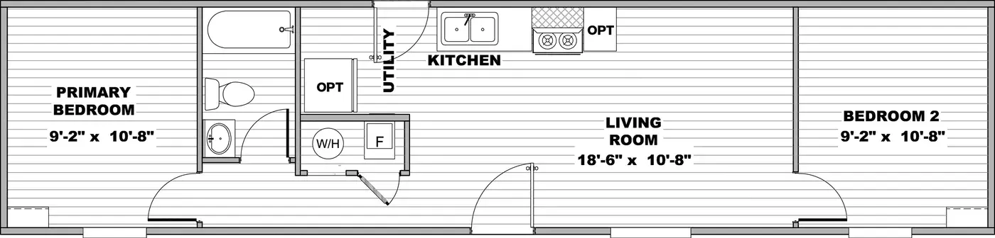 Tulip 2-bedroom, 1-bath floor plan
