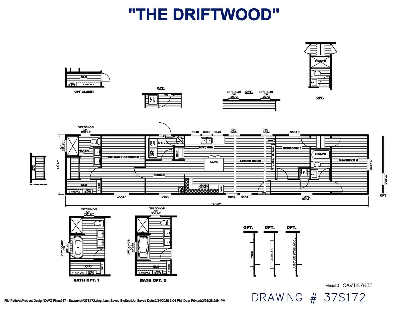 Driftwood 3-bedroom, 2-bath floor plan