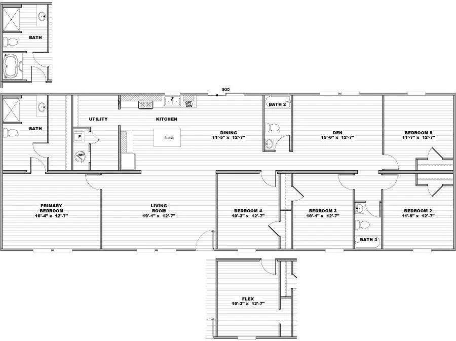 Redwood 5-bedroom, 3-bath floor plan