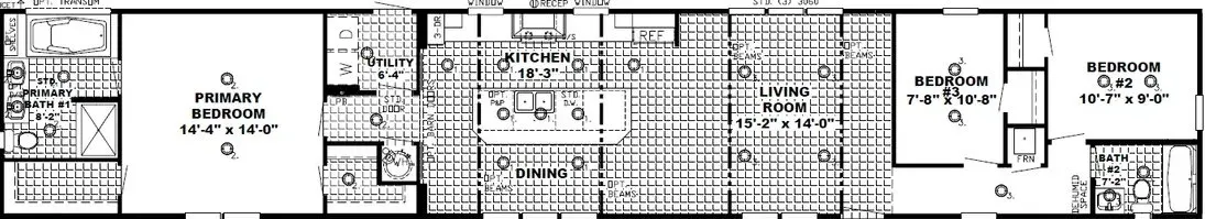 The seaside 1290 floor plan home features