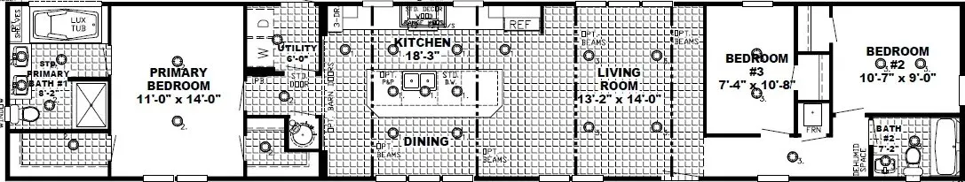 The seaside 1200 floor plan home features