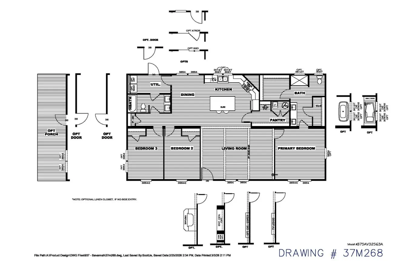 Tributary 3-bedroom, 2-bath floor plan