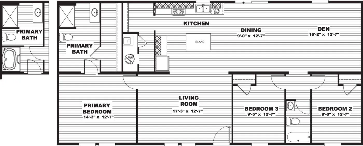 Cedar 3-bedroom, 2-bath floor plan