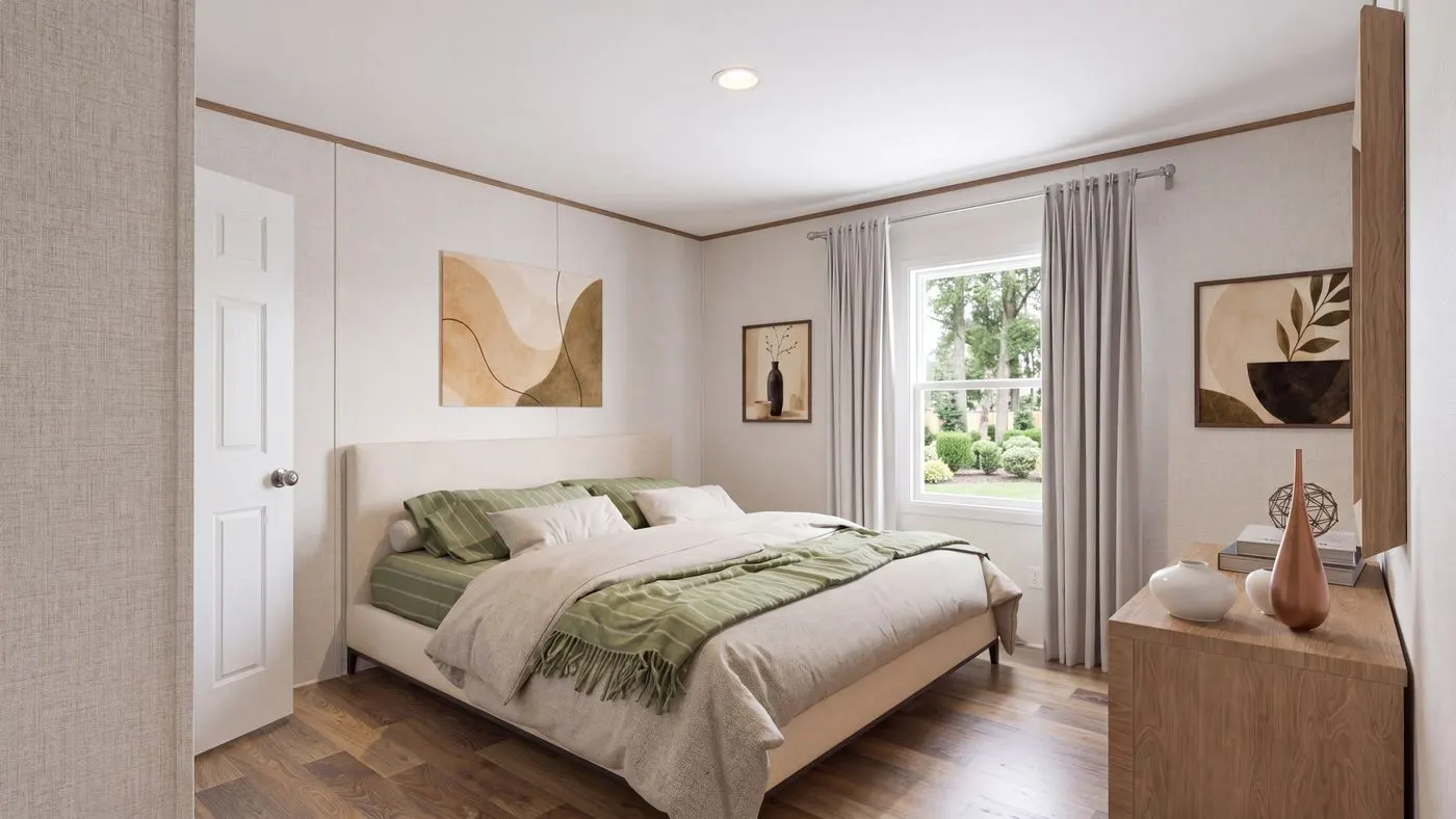 The REDWOOD Bedroom. This Manufactured Mobile Home features 5 bedrooms and 3 baths.