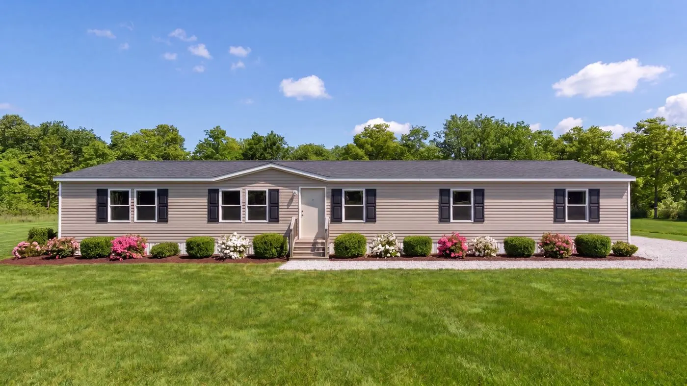 The REDWOOD Exterior. This Manufactured Mobile Home features 5 bedrooms and 3 baths.