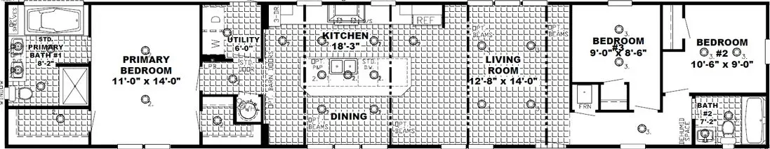 The seaside 1170 floor plan home features