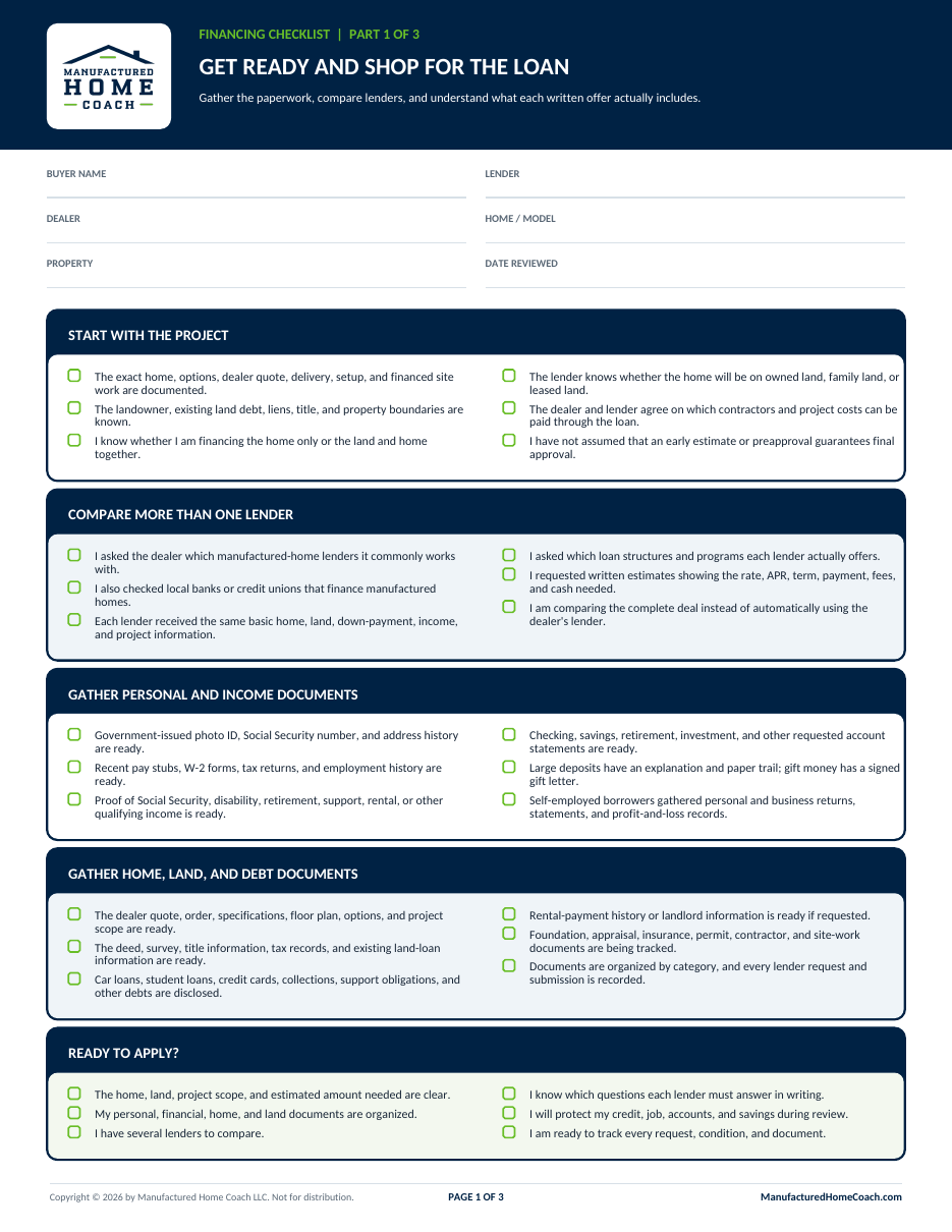 Preview of the manufactured-home financing checklist