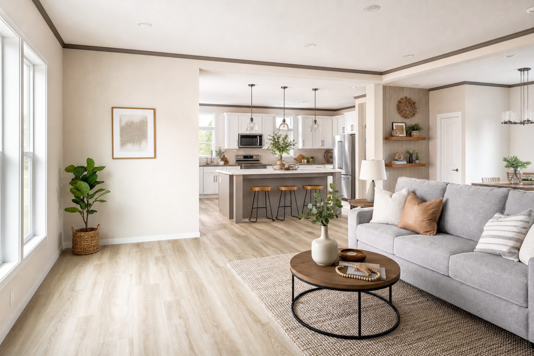 Bright, modern manufactured home interior