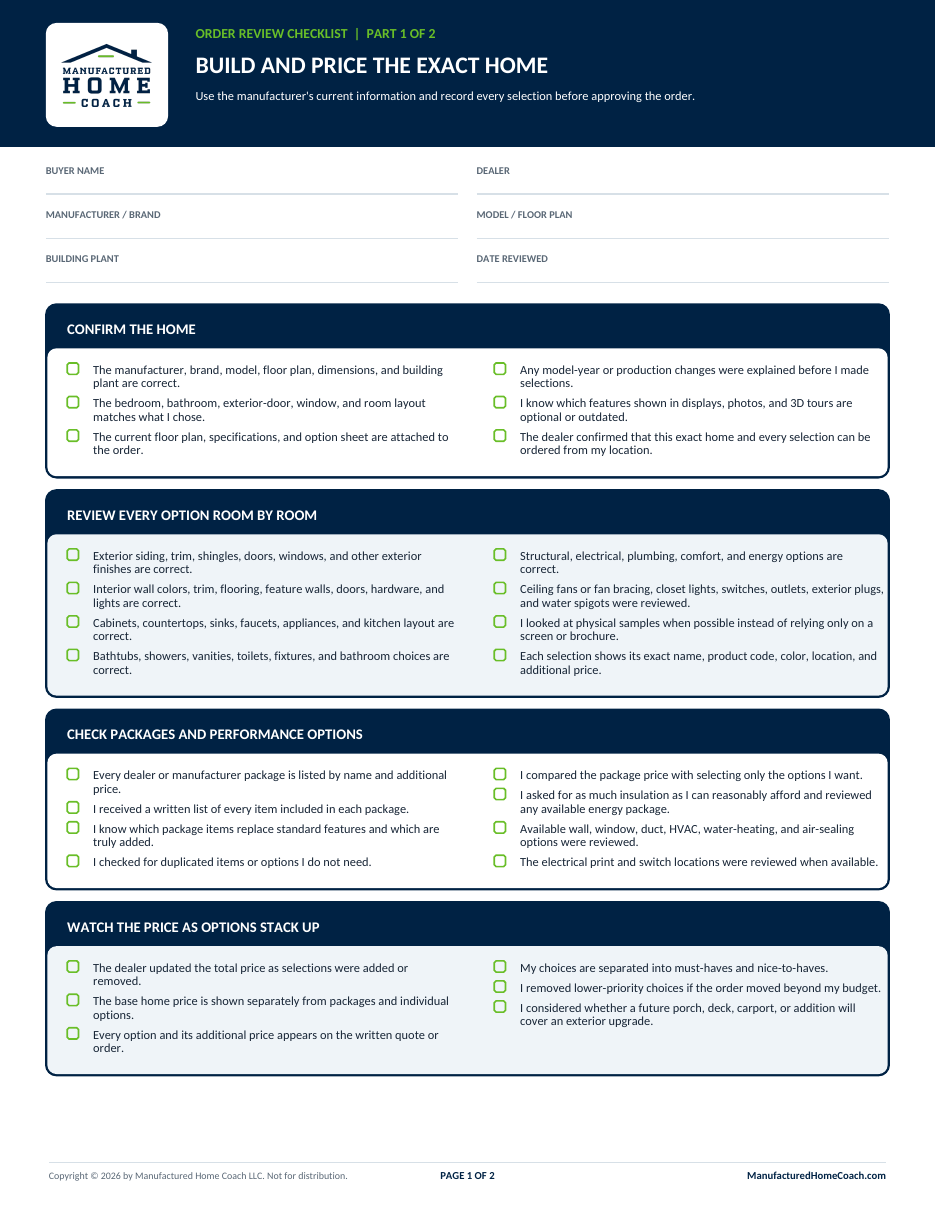 Preview of the manufactured-home order-review checklist