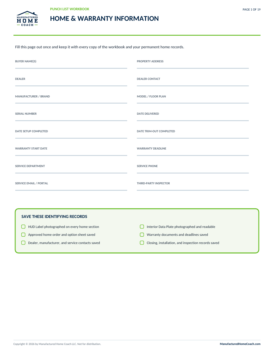 Preview of the manufactured-home punch-list workbook
